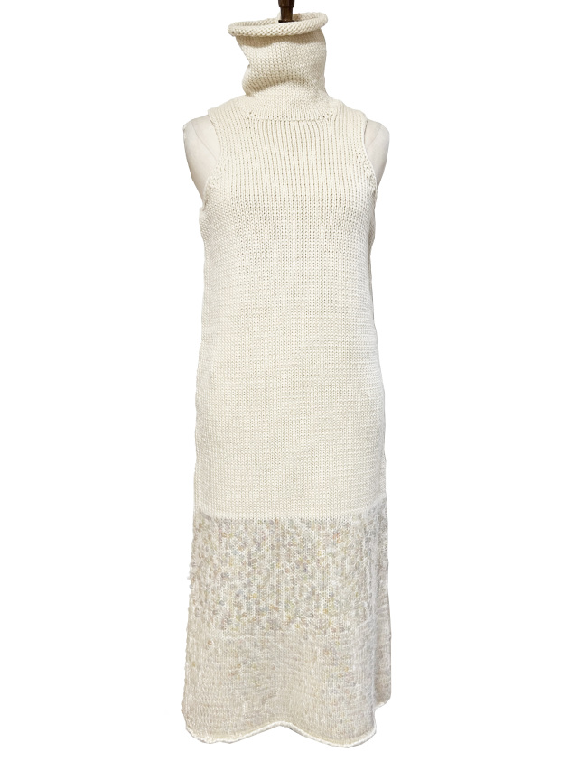 ニット、ノースリーブ、ワンピース、スパンコール、ハイネック