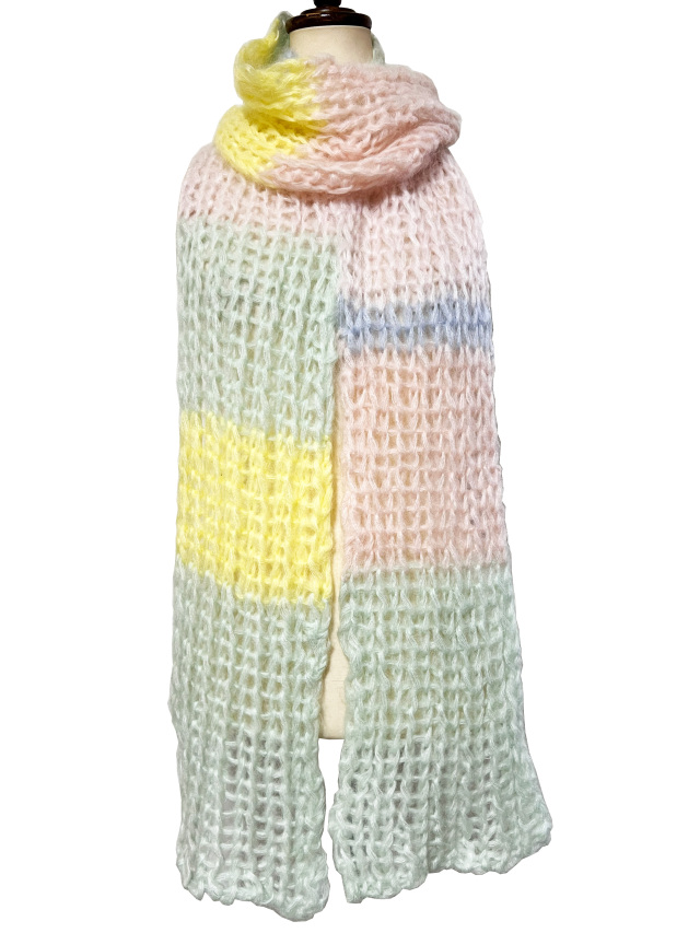 ニット、マフラー、ボーダー、モヘア、パステルカラー