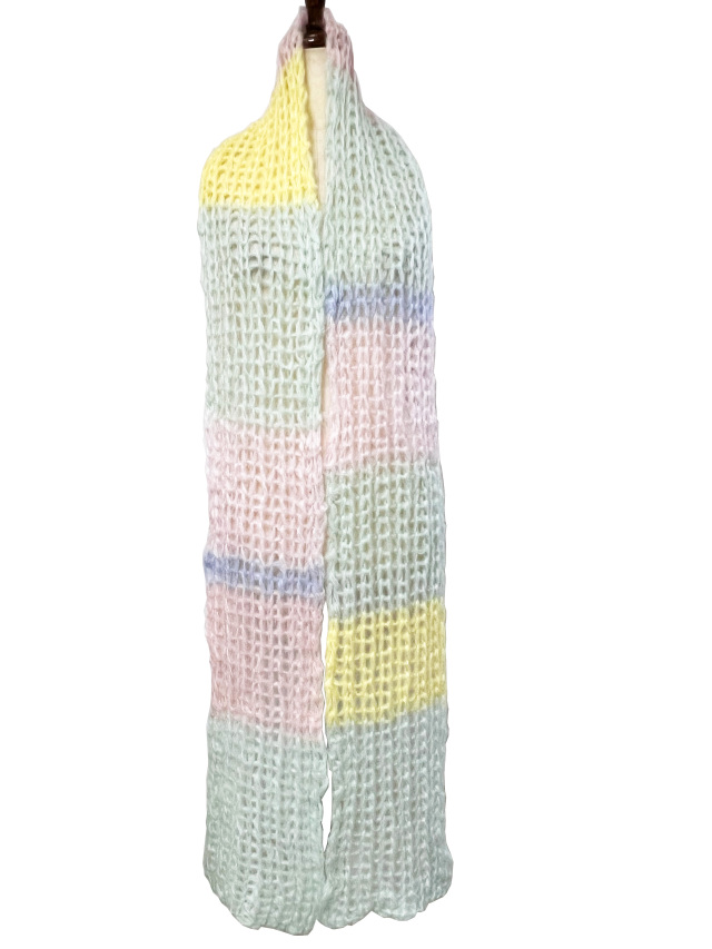 ニット、マフラー、ボーダー、モヘア、パステルカラー