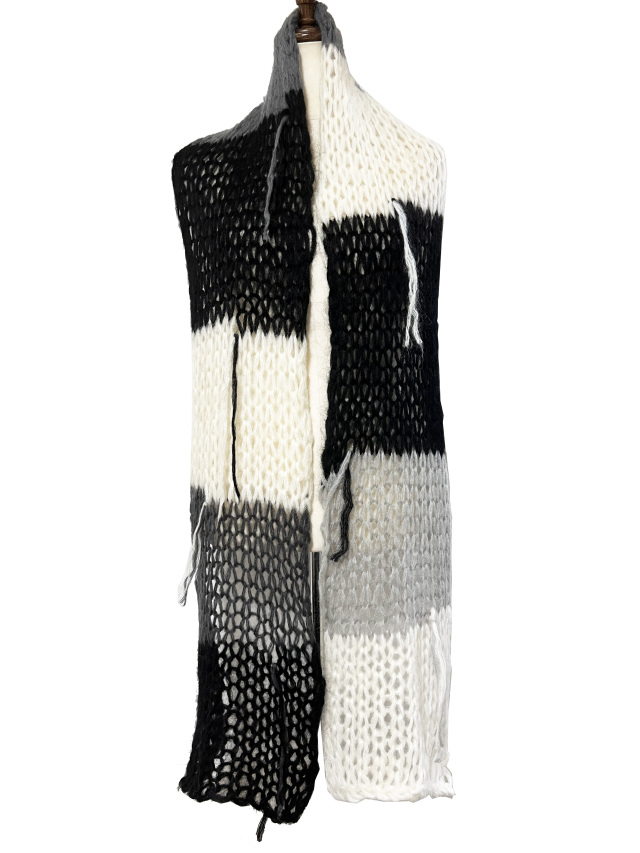 ニット、マフラー、モヘア、ボーダー、シルク