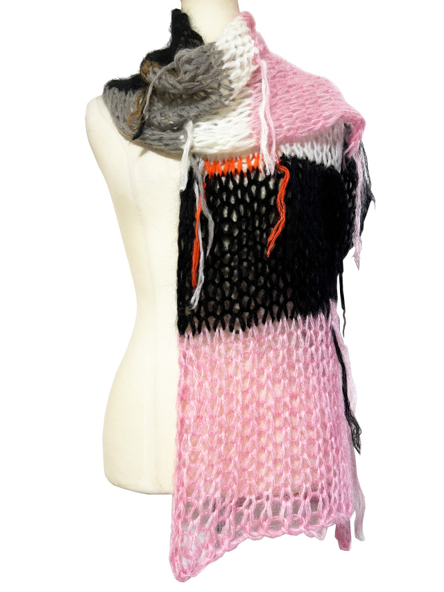 ニット、マフラー、モヘア、ボーダー、シルク