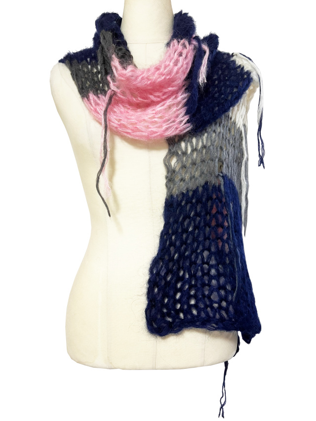 ニット、マフラー、モヘア、ボーダー、シルク