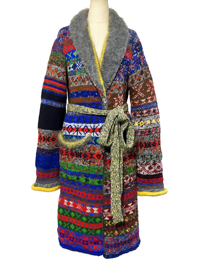 ニット、コート、フェアアイル、モヘア、ショールカラー