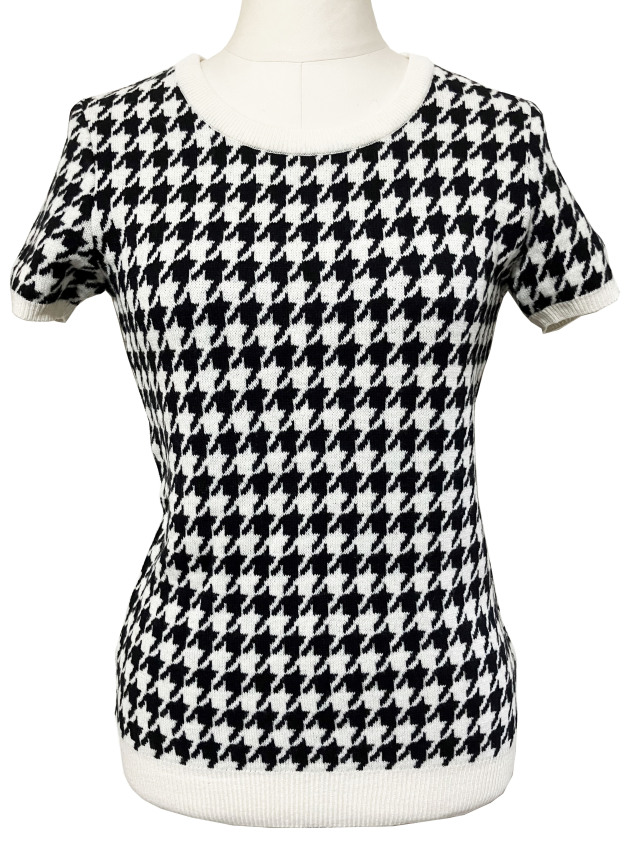 ニット、ジャカード、クルーネック、千鳥、プルオーバー