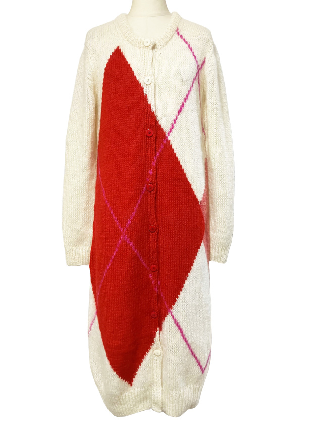 ニット、コート、アーガイル、モヘア、長袖