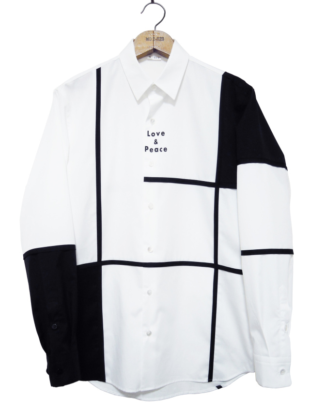 ブロッキング、シャツ、ブロード、切替、長袖