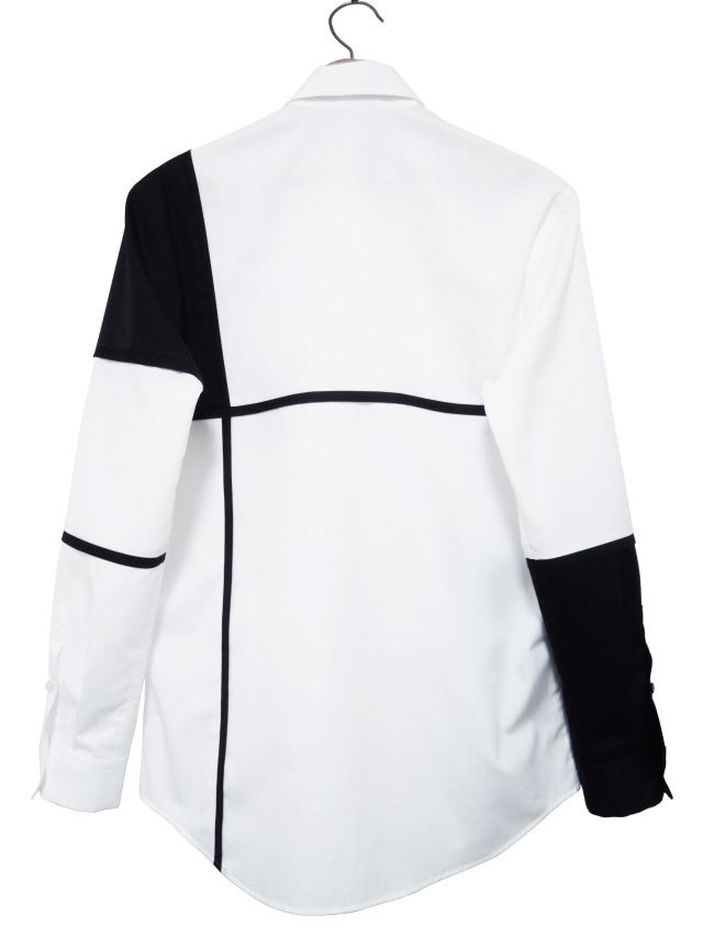 モノトーン、シャツ、ブロード、パッチワーク、長袖