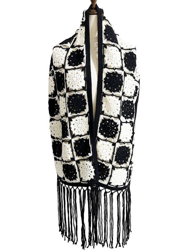 マフラー、マルチカラー、ストール,かぎ針編み、レース編