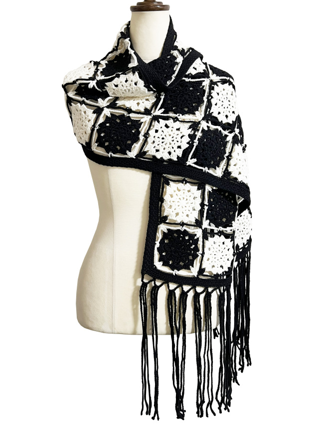 マフラー、マルチカラー、ストール,かぎ針編み、レース編