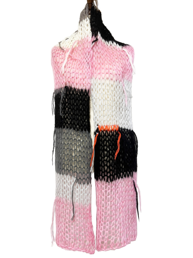 ニット、マフラー、モヘア、ボーダー、シルク