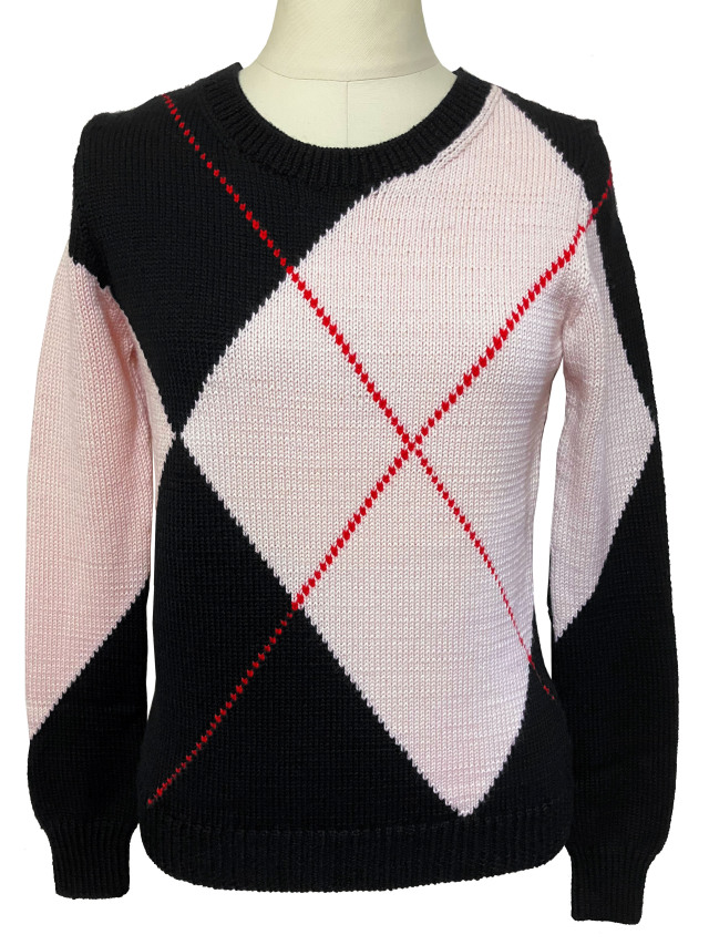 ニット、クルー、トップス、アーガイル、長袖