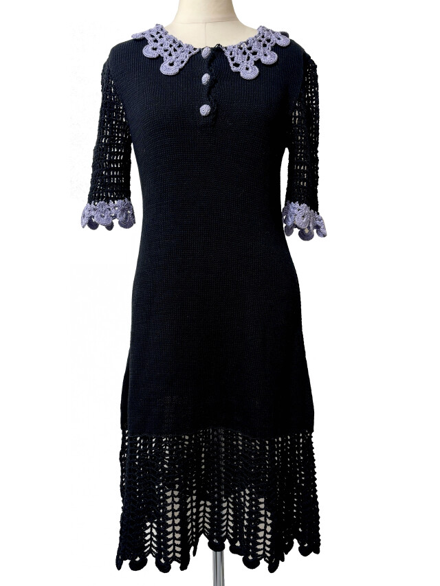 ワンピース、モチーフ、半袖、ニット、手編み