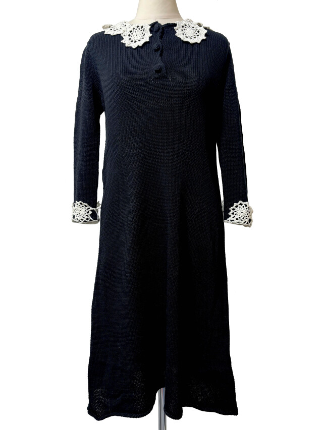 ワンピース、モチーフ、半袖、ニット、手編み