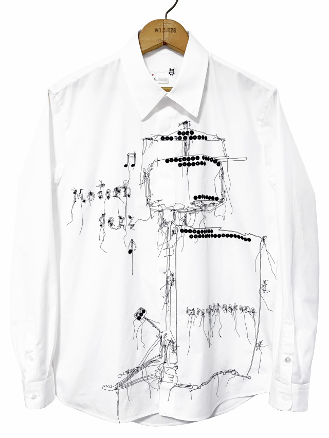 シャツ、ブロード、比翼、刺繍、長袖