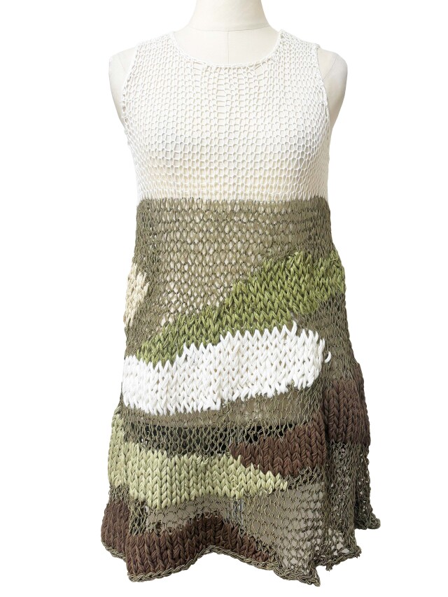 ニット、チュニック、迷彩、インターシャ、ハンドニット