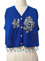 ニット、ノースリーブ、カーディガン、刺繍、ショート丈