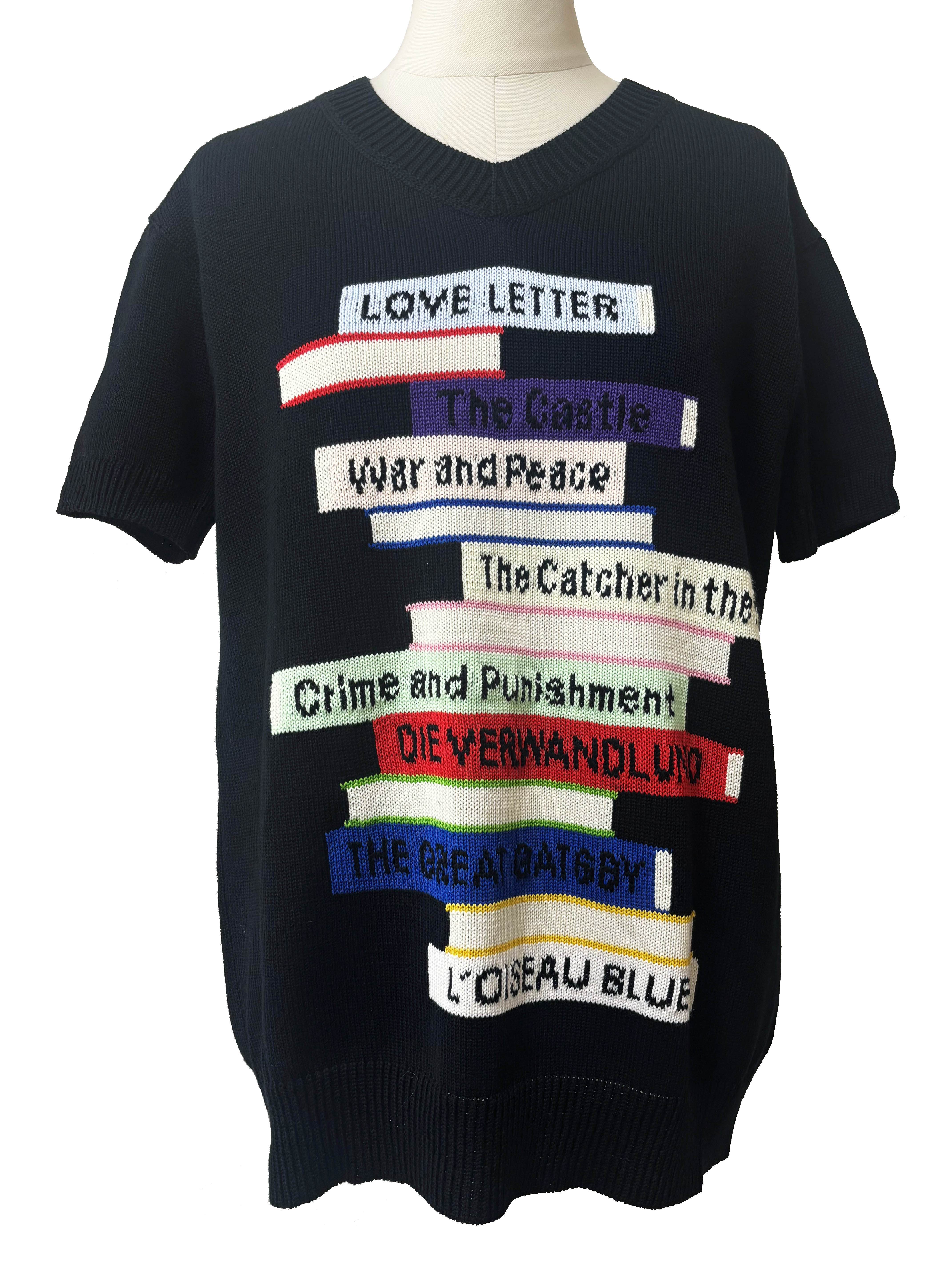 ニット、トップス、ジャカード、半袖、クルーネック