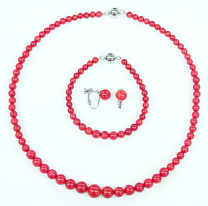 珊瑚ネックレス&イヤリング/ピアス＆ブレスレット3点セット 翡翠.biz  