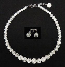 クラック水晶 ネックレス&イヤリング/ピアスセット 翡翠.biz（ひすい  