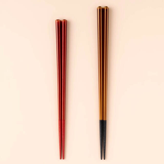 漆六角 箸先本乾漆 / 23cm・21cm / こげ茶・赤