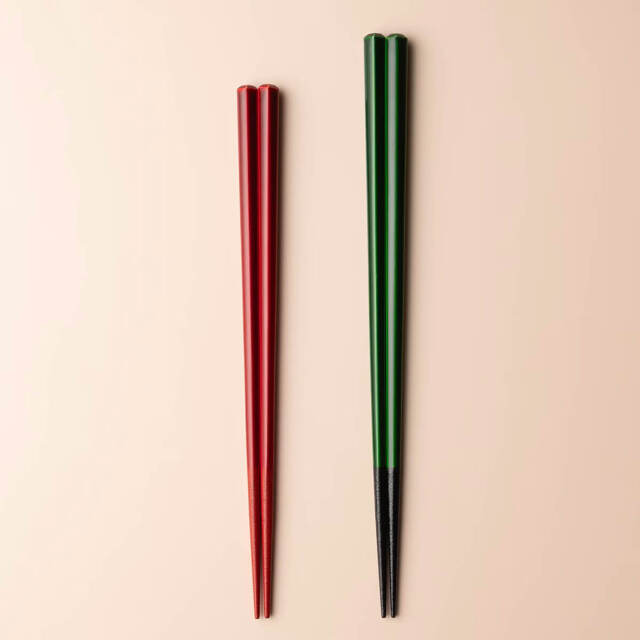 漆五角 箸先本乾漆 / 23cm・21cm / 緑・赤