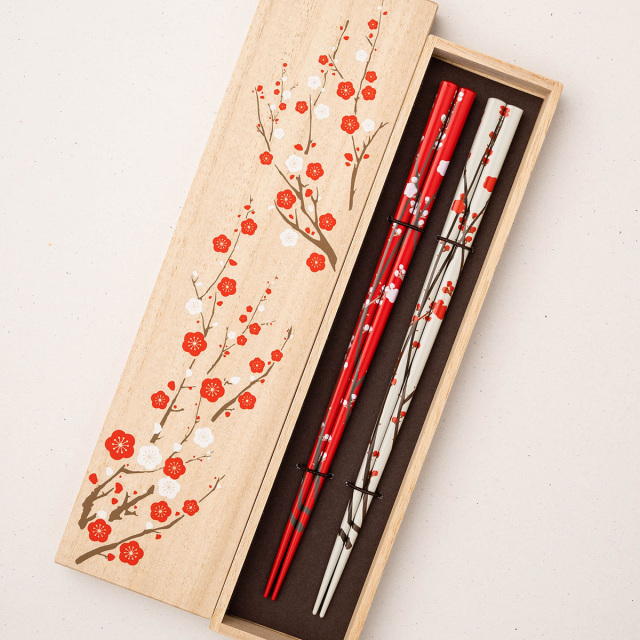 Rimpa / 梅紅白 / 23cm / ペアセット桐箱入り / 食洗機対応