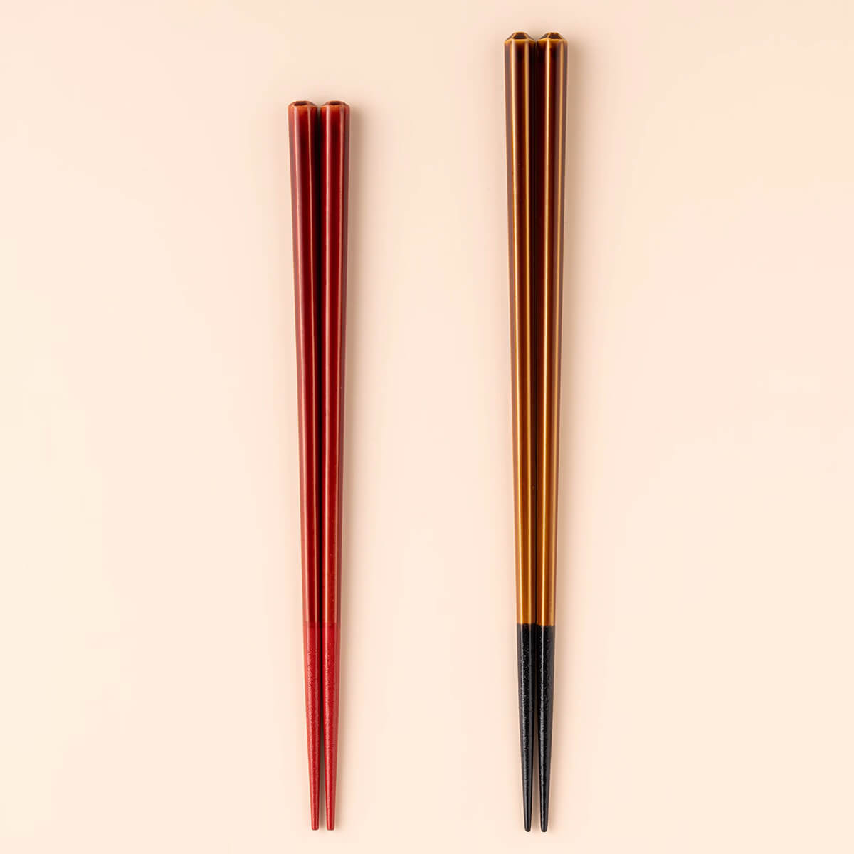 漆六角 箸先本乾漆 / 23cm・21cm / こげ茶・赤
