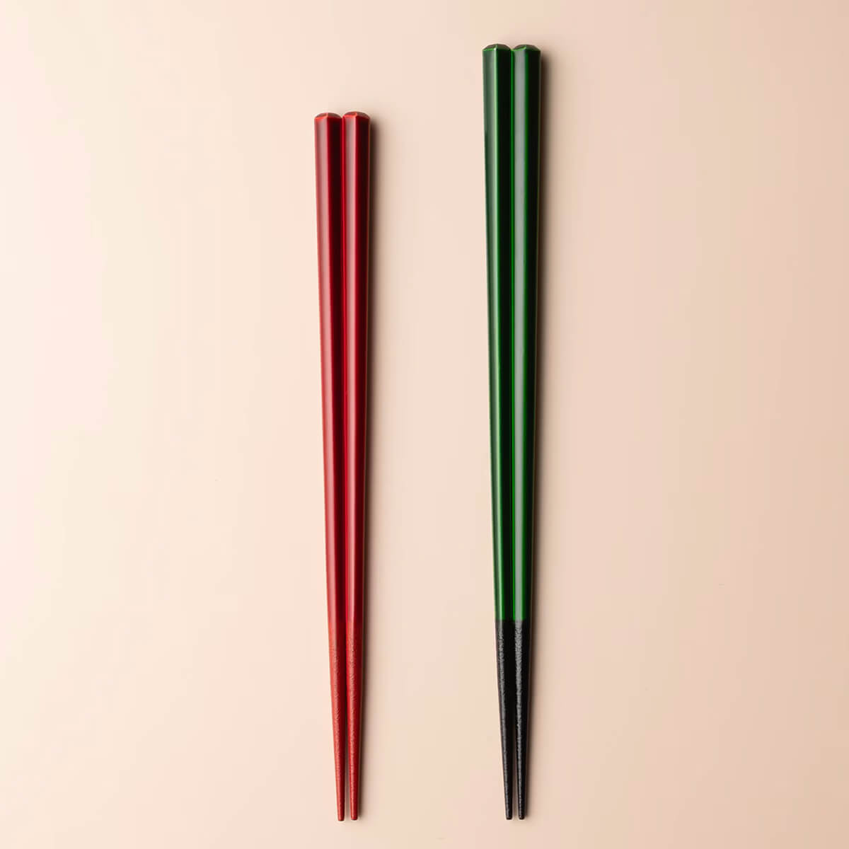 漆五角 箸先本乾漆 / 23cm・21cm / 緑・赤