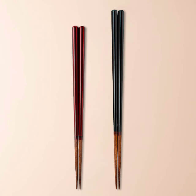 漆六角 箸先本乾漆 / 23cm・21cm / 紺・朱