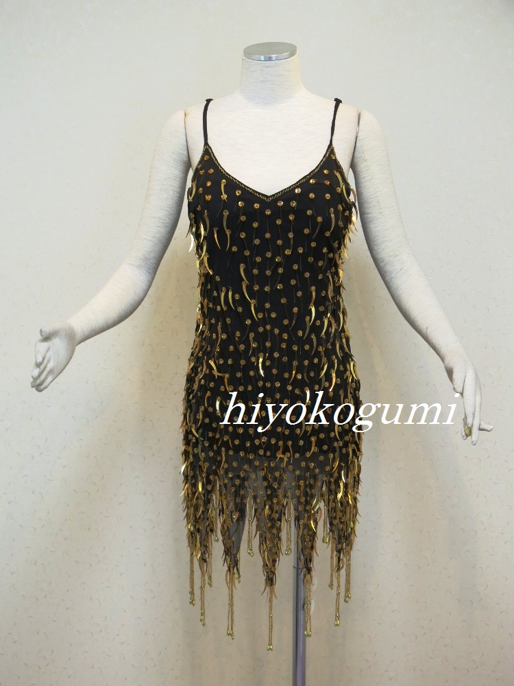 L874	黒キャミソール型ラテンワンピース