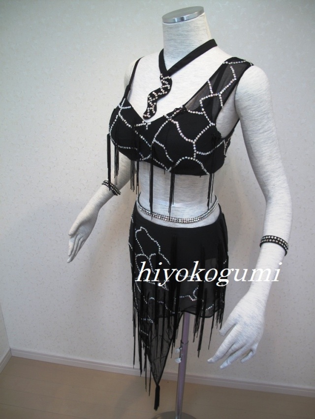 L791 オーダードレス　黒フリンジ　ラテンドレス