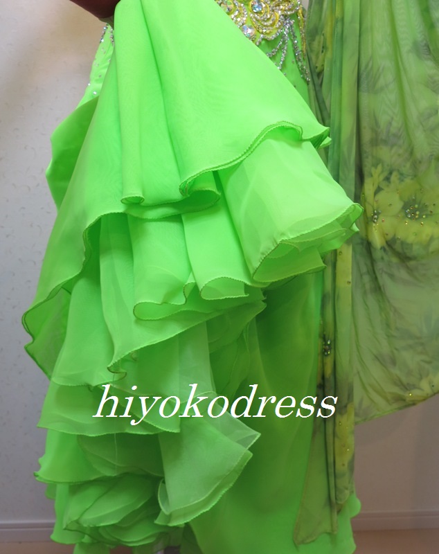 M1117 タカダンス製 蛍光黄緑ドレス（フロート花柄）