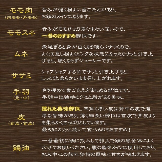 シャポン鍋セット(600g)部位説明