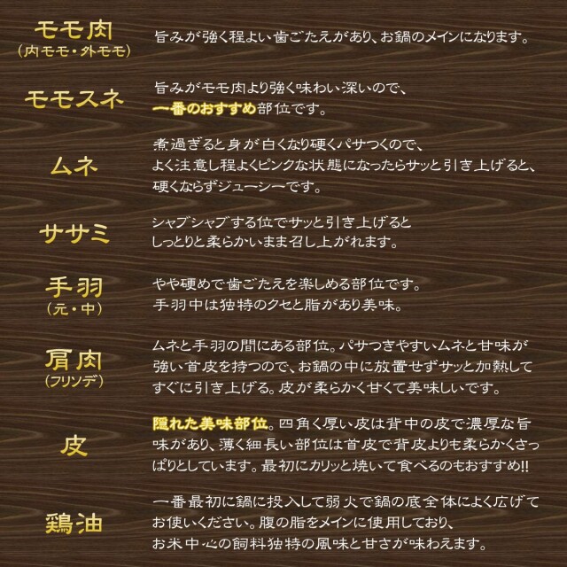 シャポン鍋セット(670g)部位説明