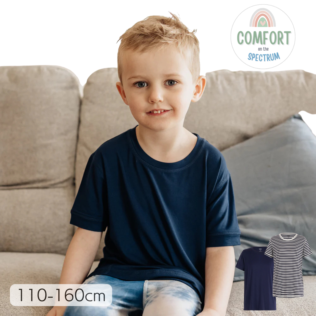 感覚過敏、触覚過敏、発達障害、自閉症など、服の刺激が苦手なお子さんのためのティーシャツ。シームレス。