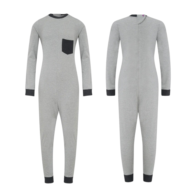 おむついじり、性器いじり、脱衣をやさしく防いでくれるパジャマ。認知症や知的障害の方の介護用。