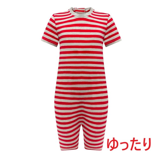 オムツいじり対策 つなぎ 半袖 半ズボン レッド Kaycey