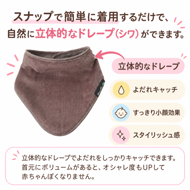 おしゃれな介護用スタイ、よだれかけ。mum2mumのバンダナビブ。商品特徴。