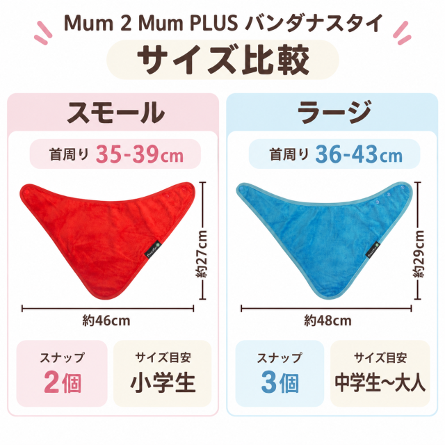 おしゃれな介護用スタイ、よだれかけ。mum2mumのバンダナビブ、サイズ比較。