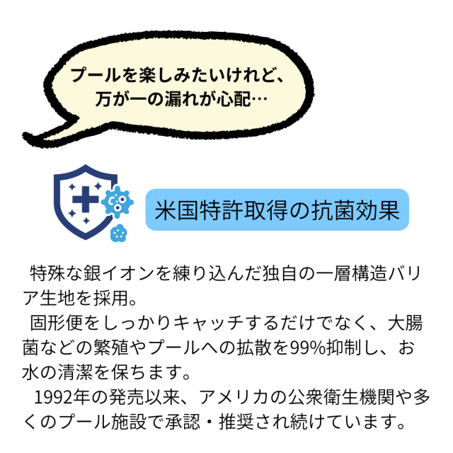 障害児、小学生、中学生、高校生、大人サイズのプール用おむつ。スイムショーツ。リハビリにも。