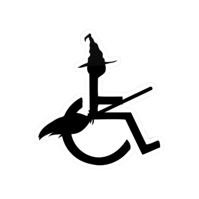 オシャレで個性的な車椅子マーク。魔女。かわいい。
