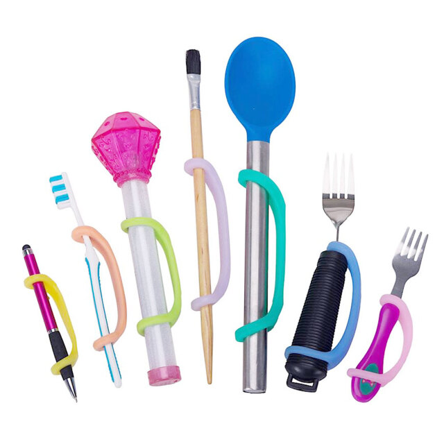 子供用、介護用自助具。食事、カトラリー、スプーン、筆記用具、鉛筆などに簡単シンプル、オシャレに使える自助具。