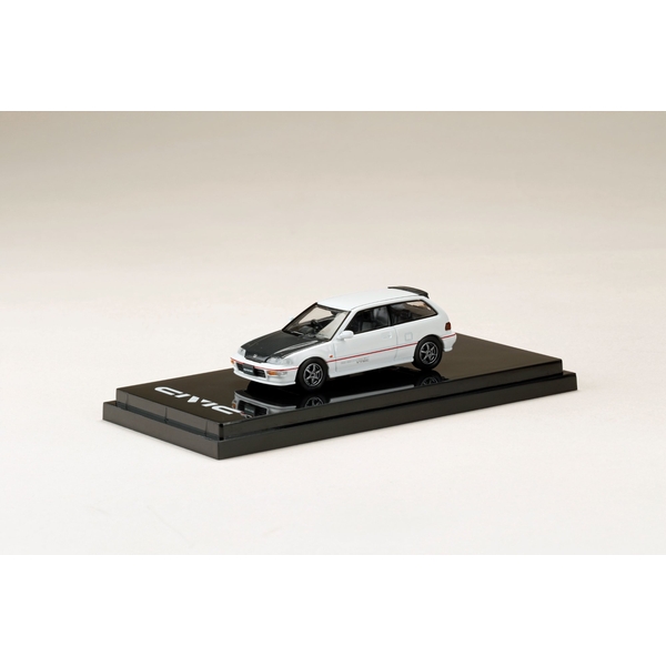 ホビージャパン 1/64 ホンダ シビック EF9 SiR IIカスタムバージョン カーボンボンネット ホワイト 完成品ミニカー HJ641031BW
