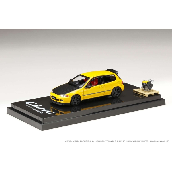 1/64 ホンダ シビック EG6 JDM スタイル カスタムバージョン/エンジンディスプレイモデル付 イエロー