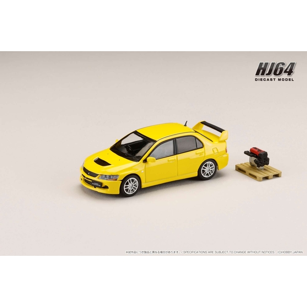 1/64 ミツビシ ランサーエボリューション9 GSR エンジンディスプレイモデル付き イエローソリッド 完成品ミニカー HJ645054Y