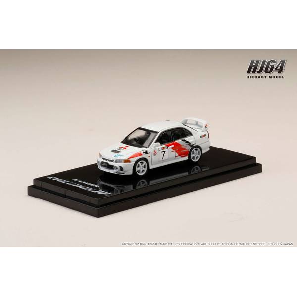 1/64 ミツビシ ランサーGSRエボリューション IV GR.A ラリーグラフィック スコーティアホワイト 完成品ミニカー HJ643011A