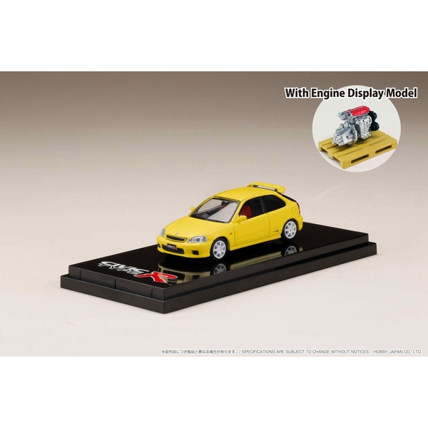 ホビージャパン 1/64 ホンダ シビック TYPE R EK9 エンジンディスプレイモデル付 サンライトイエロー 完成品ミニカー HJ642016Y