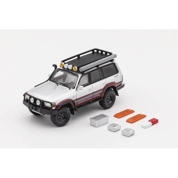 1/64 トヨタ ランドクルーザー LC80 左ハンドル仕様 シルバー/マルーンレッド 完成品ミニカー KS014-384