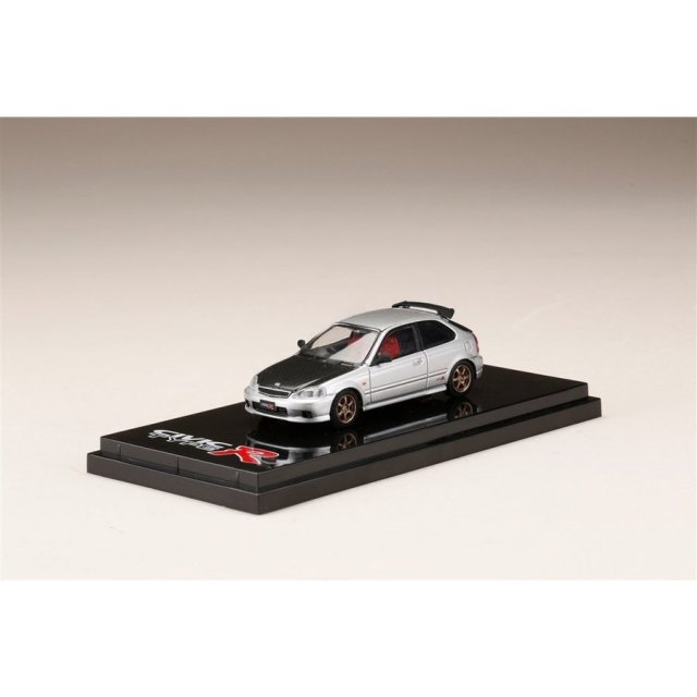 ホビージャパン 1/64 ホンダ シビック TYPE R EK9 カスタムバージョン/カーボンボンネット ボーグシルバーメタリック 完成品ミニカー HJ641016CS