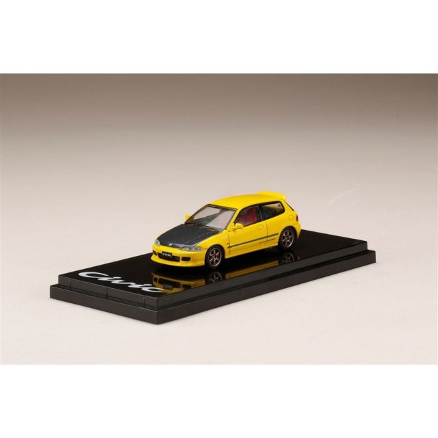 ホビージャパン 1/64 ホンダ シビック EG6 カスタムバージョン/カーボンボンネット イエロー 完成品ミニカー HJ641017CBY